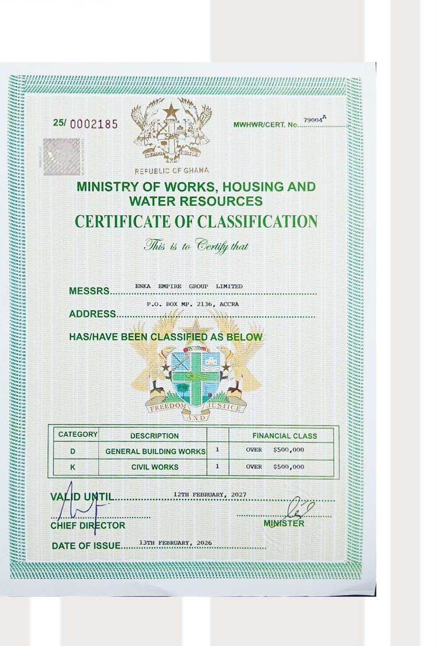 Ministry of Works, Housing and Water Resources certificate of classification