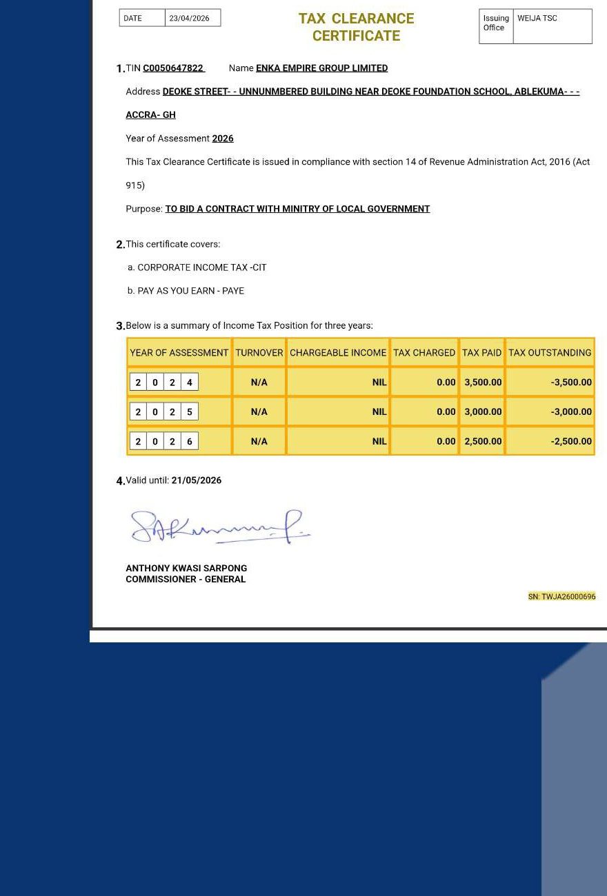 SSNIT clearance certificate for Ministry of Roads and Highways contract