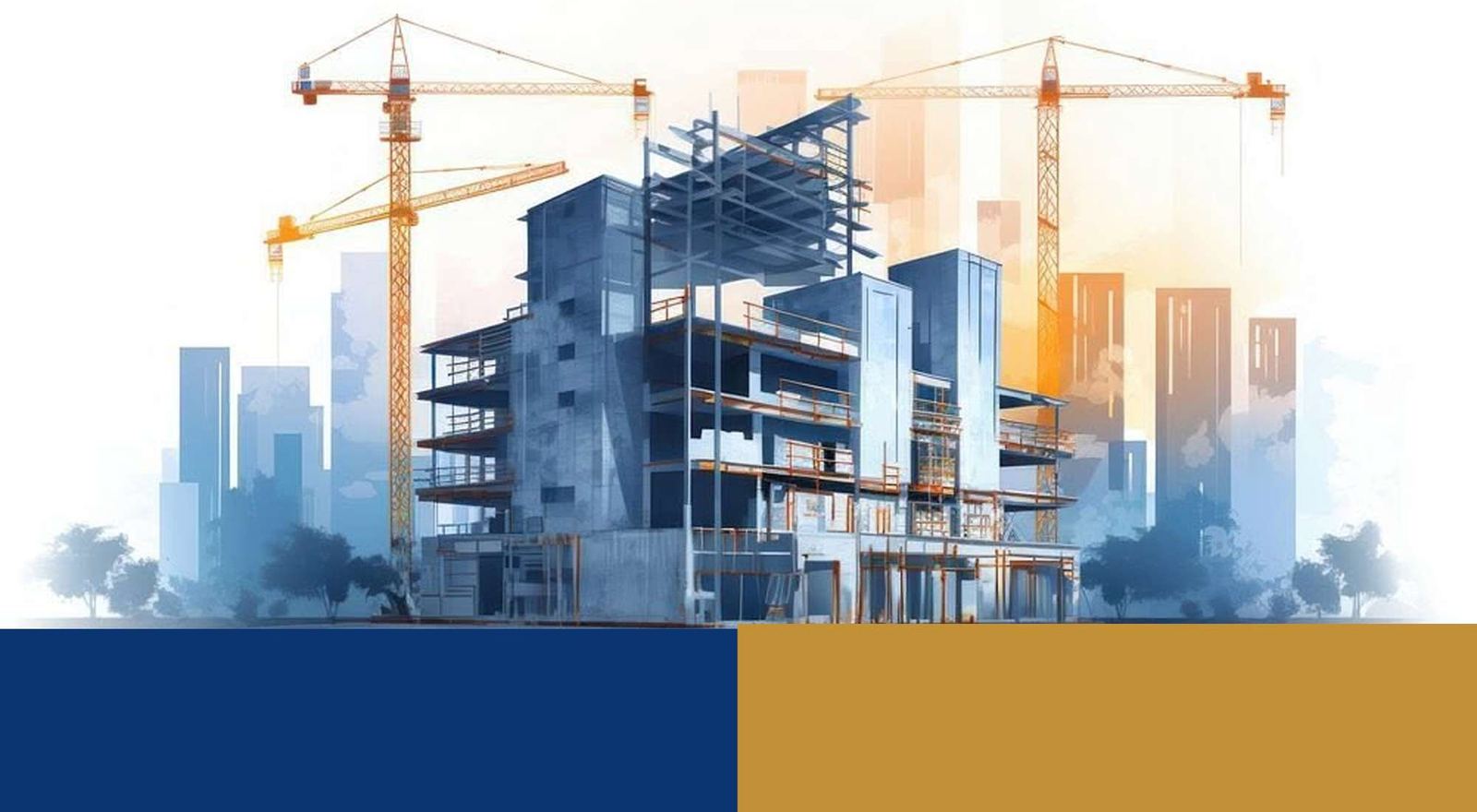 Construction site with tower cranes and a building under construction